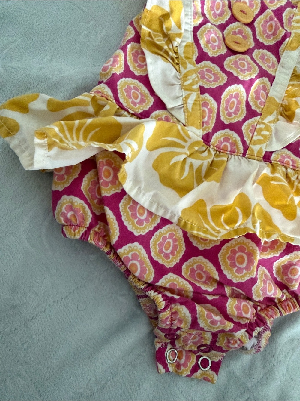 Girls Pink & Yellow Ruffle Summer Romper 12-18 months - Picture 4 of 11